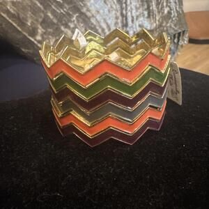 Occasionally Made Set of 6 Bracelets Chevron Pattern 9” Colorful Purple Green